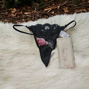 Y2k Sheer Black Floral Mesh Lace Micro Thong Rene Rofe SM